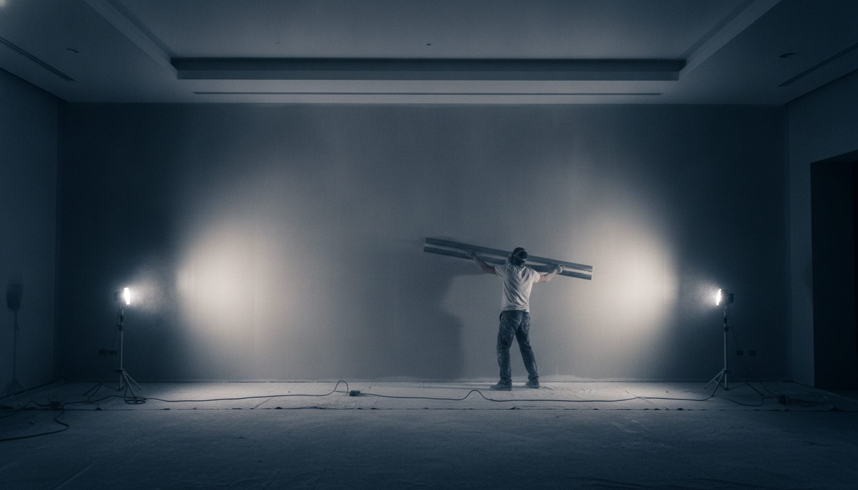 Finisher applying a Level 5 skim coat with a wide blade on a glass-smooth Bay Area wall