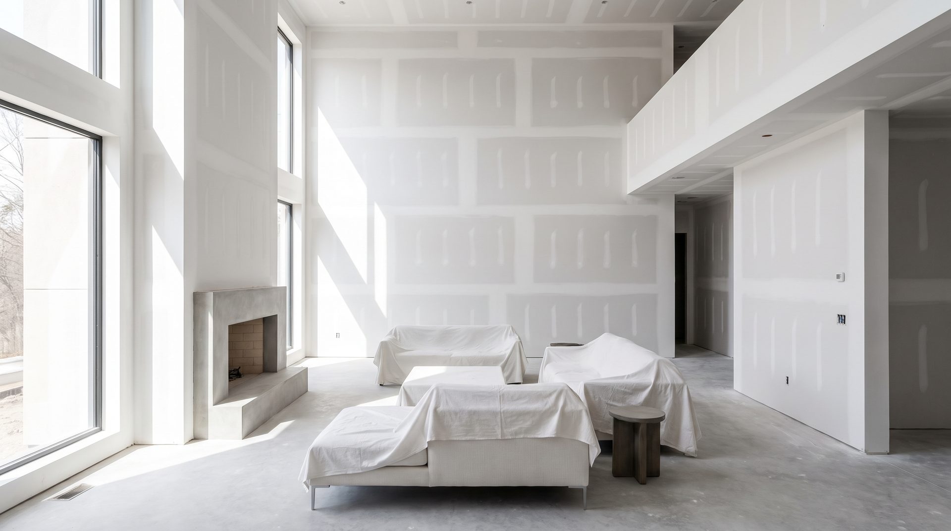 Room with all drywall seams taped and coated to a flawless paint-ready finish