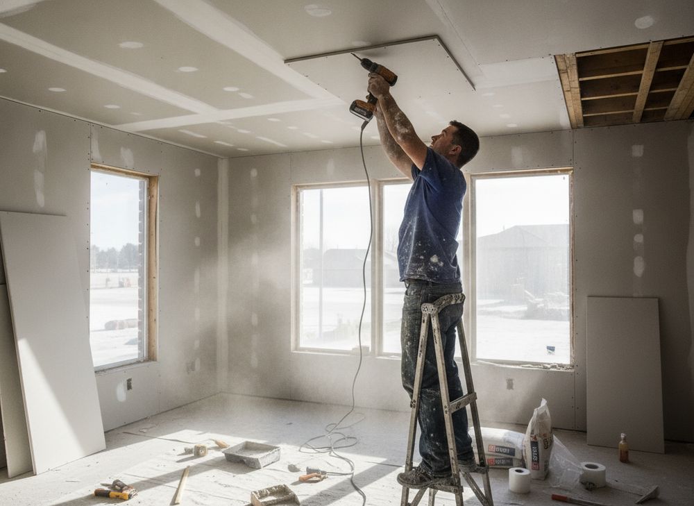 Drywall Installation: ceiling grid in progress on a Bay Area project by New Line Drywall