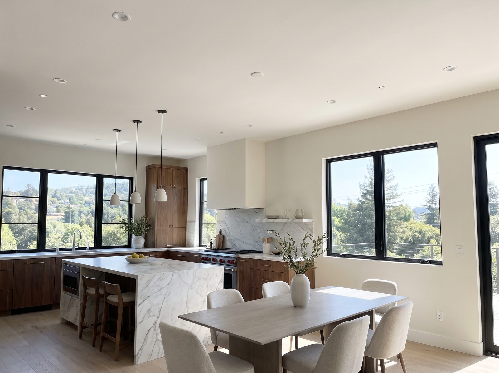 Elegant finished open-concept kitchen with perfectly smooth drywall walls and ceiling