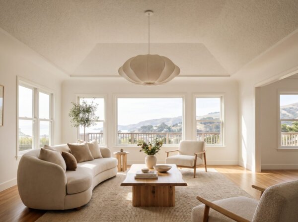 Elegant room with a beautifully textured ceiling, uniform across the whole surface