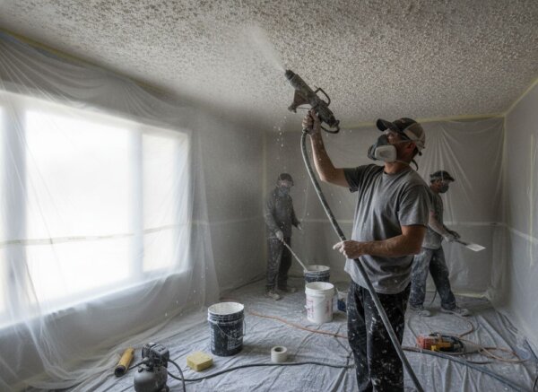 Custom Textures: ceiling texture in progress on a Bay Area project by New Line Drywall