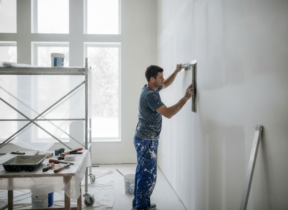 Level 5 Finish: luxury interior in progress on a Bay Area project by New Line Drywall