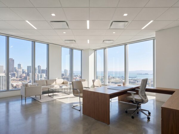 Finished contemporary office buildout with flawless drywall over steel studs