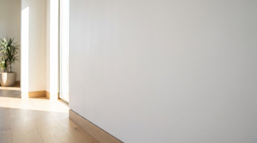 Smooth primed interior wall lit by low-angle window light, showing an even surface with no visible texture or seams